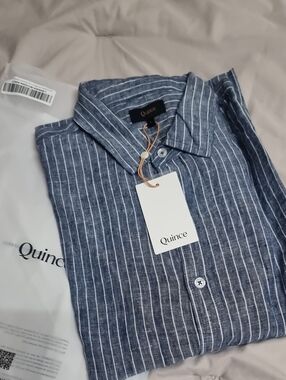 Quince Men's Long Sleeve Shirt In Chambray Stripe